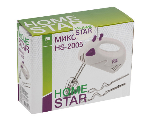Миксер ручной HS-2005(002687) Homestar 150Вт электр. 7скор. 4насад. пластик бел.