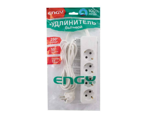 Удлинитель (186629, 186691) Engy Гранд 3м/4роз. с зазем. бел.