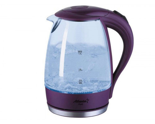 Чайник электрический Atlanta ATH-2461 фиолетовый стекло диск 1,7 л 2000 Вт