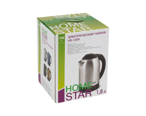 Чайник электрический Homestar HS-1009 черный нерж.ст. диск 1,8 л 1500 Вт