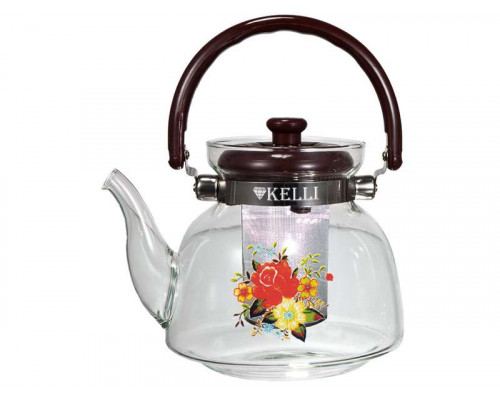 Заварочный чайник KL-3001 Kelli стекло 1,2л прозрачн. декор