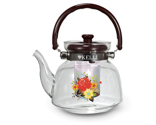Заварочный чайник KL-3001 Kelli стекло 1,2л прозрачн. декор