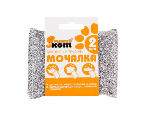 Мочалка для эмал. пов-стей (310287) Рыжий кот 13х8х2см. 2шт. нерж. ст.