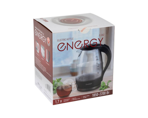 Чайник электрический Energy E-262 черный стекло диск 1,7 л 2200 Вт