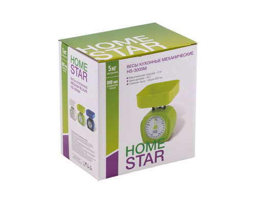 Весы кухонные механические HOMESTAR HS-3005М, 5 кг, цвет белый
