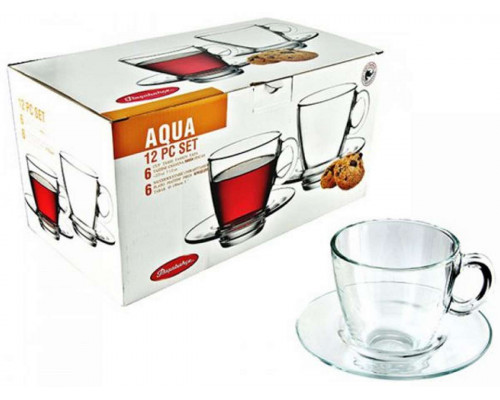 Чашки с блюдцами PSB95040 Pasabahce "Aqua" 12пр. 215мл. стекло