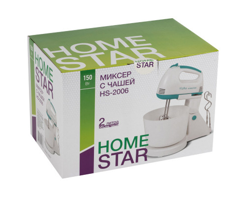 Миксер с чашей HS-2006(002688) Homestar 150Вт 1л электр. 7скор. 4насад. пластик