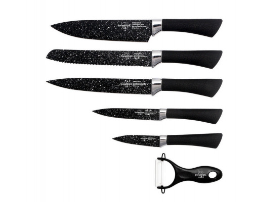 Ножи набор MC-9204 MERCURY пласт. руч. мрам. покр. 6пр. метал. подар. упак. черн.