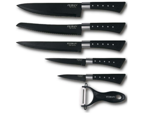 Ножи набор Z-3090 Zeidan прорезин. руч. антибактер. покр. +овощечист. 6пр. нерж. ст. черн.