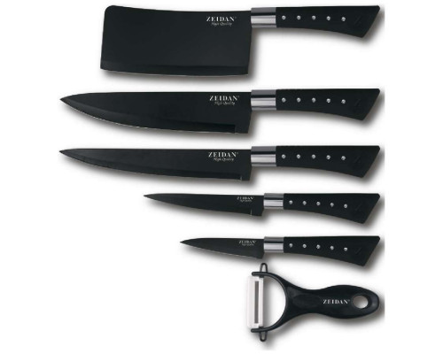 Ножи набор Z-3091 Zeidan прорезин. руч. антибактер. покр. +овощечист. 6пр. нерж. ст. черн.