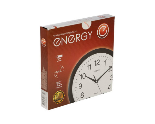 Часы настен. EC-02(009302) Energy d-27,5см кругл. 27,5х3,8см. черн. пластик
