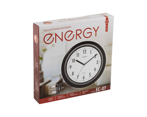 Часы настен. EC-07(009307) Energy d-24,5см кругл. черн. пластик