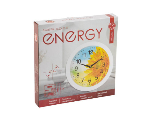 Часы настен. EC-97(009470) Energy d-27,5см кругл. цветн. "Подсолнух"