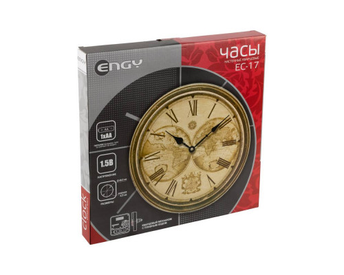 Часы настен. EC-17(009317) Engy d-40,5см кругл. коричн. (глобус)