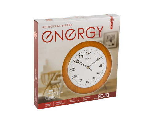 Часы настен. EC-13(009313) Energy d-30см кругл. бел. (дер. обод) пластик