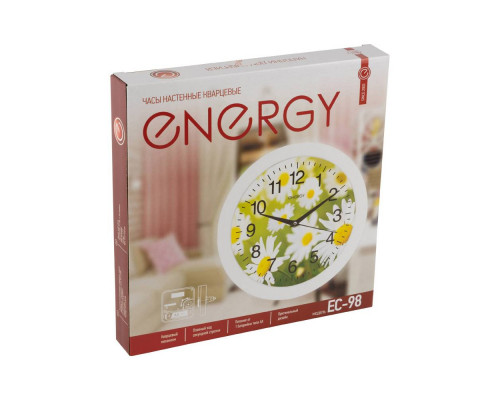 Часы настен. EC-98(009471) Energy d-27,5см кругл. бел. "Ромашки" пластик