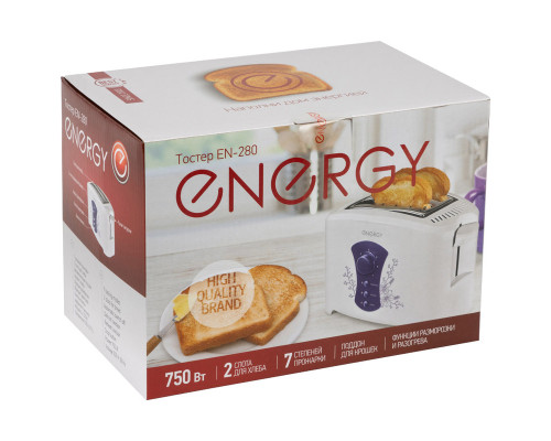 Тостер 2 слота EN-280(152475) Energy 7 степ. прожар. 750Вт бел.