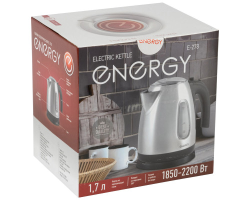 Чайник электрический Energy E-278 серебристый метал. диск 1,7 л 2200 Вт