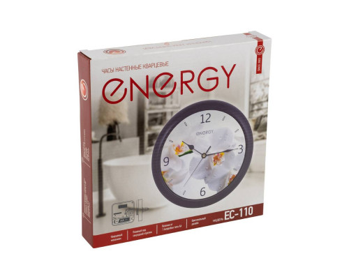 Часы настен. EC-110(009483) Energy d-25см кругл. син. "Орхидея" пластик
