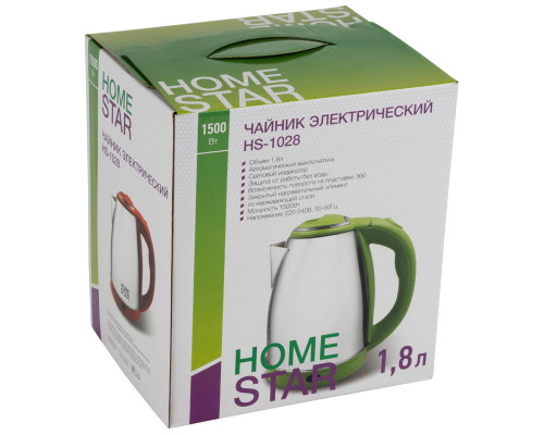 Чайник электрический Homestar HS-1028 красный нерж.ст. диск 1,8 л 1500 Вт