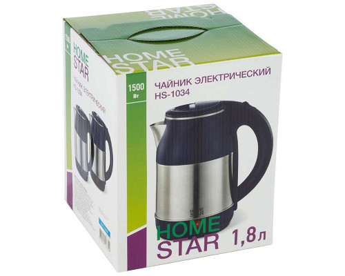 Чайник электрический Homestar HS-1034 черный нерж.ст. диск 1,8 л 1500 Вт
