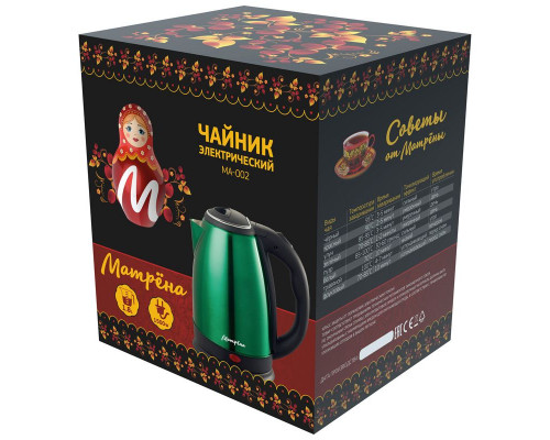 Чайник электрический МАТРЁНА МА-002 зеленый нерж.ст. диск 1,8 л 1500 Вт