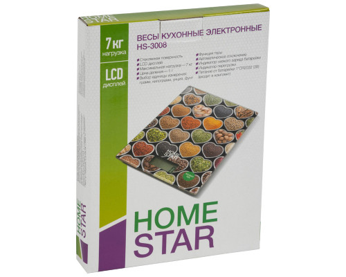 Весы кухон. электр. HS-3008(101216) Homestar "Суши" м.вес-7кг. стекло черный