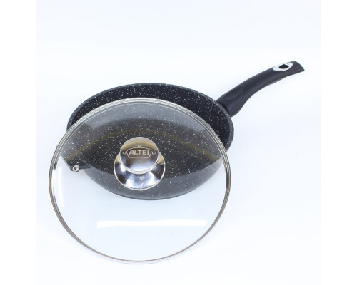 Сковорода ALTEI Granit Perfection black 02-2850-210 28см алюминий гран. крышка стекло чёрный