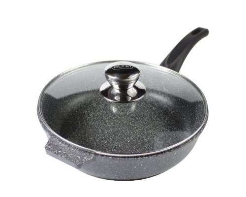 Сковорода ALTEI Granit Perfection natural 02-2858-210 28см алюминий гран. крышка стекло серый