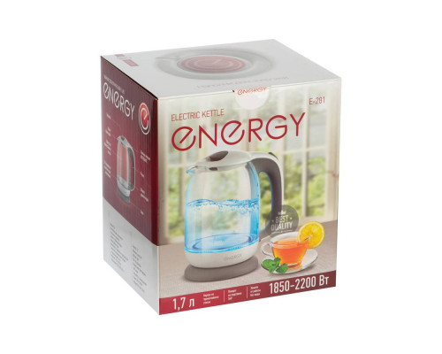 Чайник электрический Energy E-281 005210 1,7л стекло 2200Вт бел-сер.