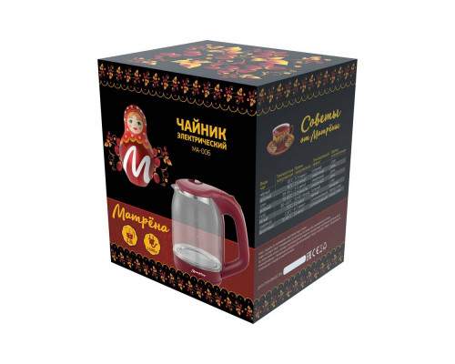 Чайник электрический Матрена МА-006 005415 1,8л стекло 1500Вт вишнёвый