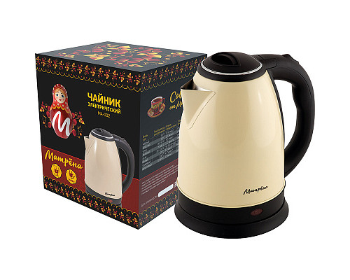Чайник электрический МАТРЁНА МА-002 бежевый нерж.ст. диск 1,8 л 1500 Вт