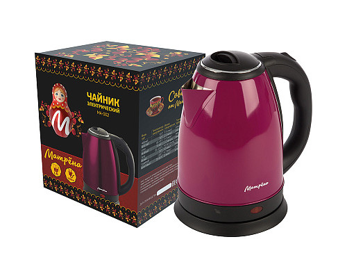 Чайник электрический МАТРЁНА МА-002 006748 1,8л нерж. сталь 1500Вт бордовый