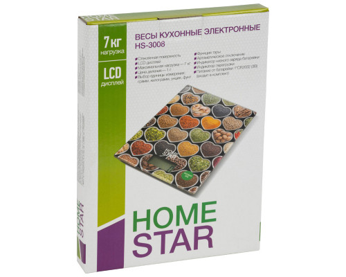 Весы кухонные электронные HOMESTAR HS-3008 (101217), 7 кг, сердечки