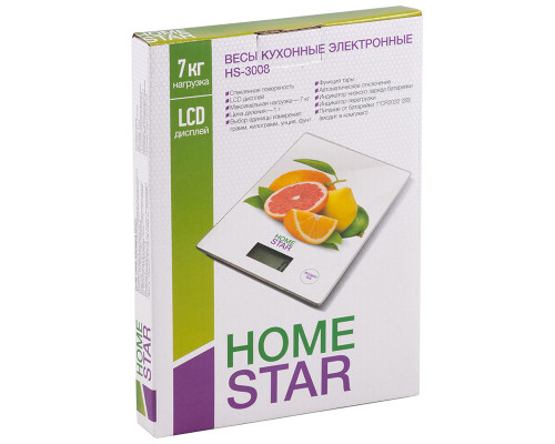 Весы кухонные электронные HOMESTAR HS-3008 (101215), 7 кг, цитрусы