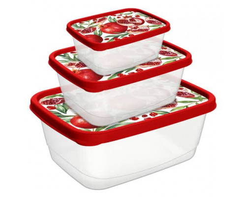 Контейнеры для продуктов 221153906/03 прямоуг. 3 шт. (0,5л+0,85л+1,5л) с декором (красный)