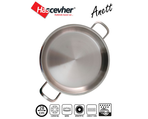 Сковорода Hascevher Anett 3TVDGR0028014 28см нерж. сталь серебристый
