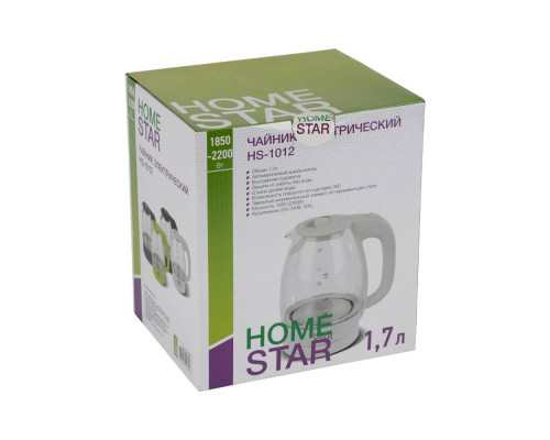 Чайник электрический Homestar HS-1012 зеленый стекло диск 1,7 л 2200 Вт