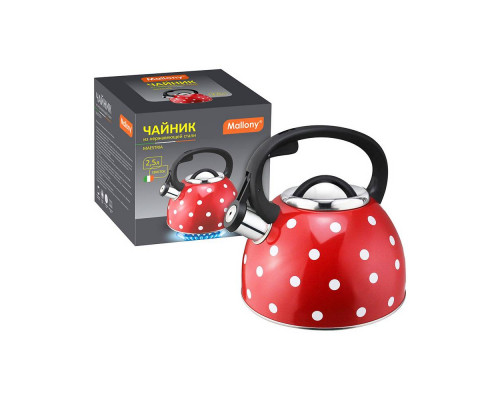 Чайник Mallony Maestria 005176 2,5л нерж сталь свисток красный с декор