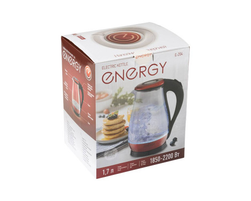 Чайник электрический Energy E-204 164140 1,7л стекло/пластик 2200Вт красный