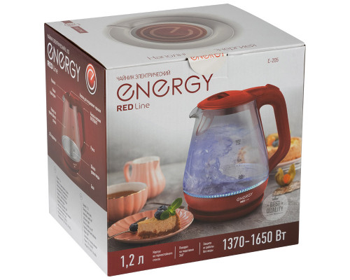 Чайник электрический Energy E-205 164144 1,2л стекло 1650Вт красный