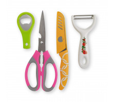 Кухонный набор 35608-94 Kitchenware №520 ножницы+нож+открыв. овощеч. метал. ручки пластик цветн.