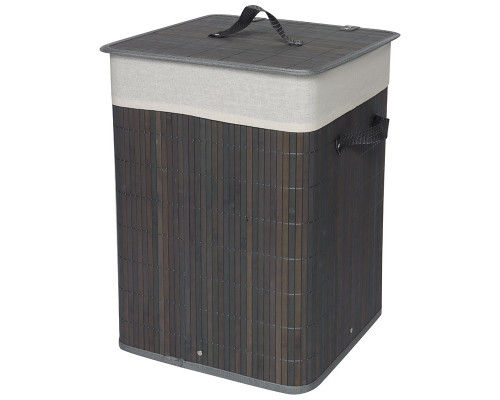 Бамбуковая корзина с ручками по бокам и откидной крышкой, размер: 35*35*50см цвет серый