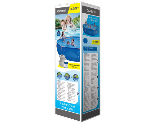 Бассейн круглый со стальным каркасом Avenli 3.0м*76cм 17798EU, фильтр-насос 300 галлонов