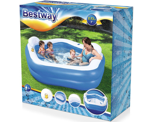 Бассейн надувной Bestway 54153, 213*206*69 см, 575 л,  с  сиденьями и подголовниками
