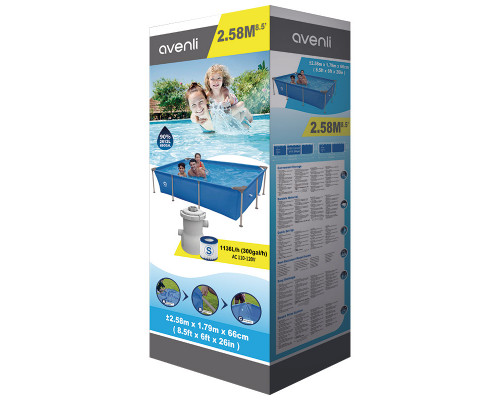 Бассейн прямоугольный со стальным каркасом Avenli 2.58м*1.79м*66cм 17805EU,фильтр-насос 300 галлонов