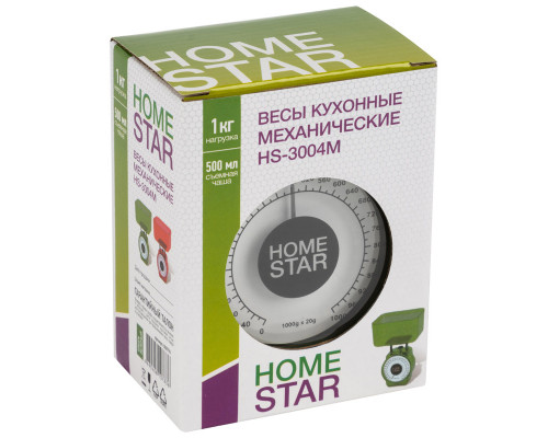 Весы кухонные механические HOMESTAR HS-3004М, 1 кг, цвет зеленый