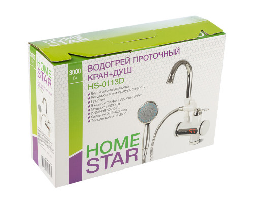 Водогрей проточный кран+душ HomeStar HS-0113D
