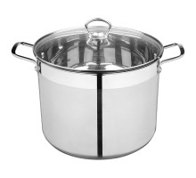 Кастрюля CULINARIA, объем 12,9 л, из нерж стали с крышкой из жаропрочного стекла