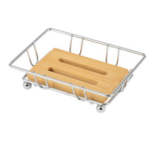 Мыльница Рыжий кот 101243 "BAMBOO-01", 12,4x8,3x3,2 см, металл/бамбук , хром. покр.